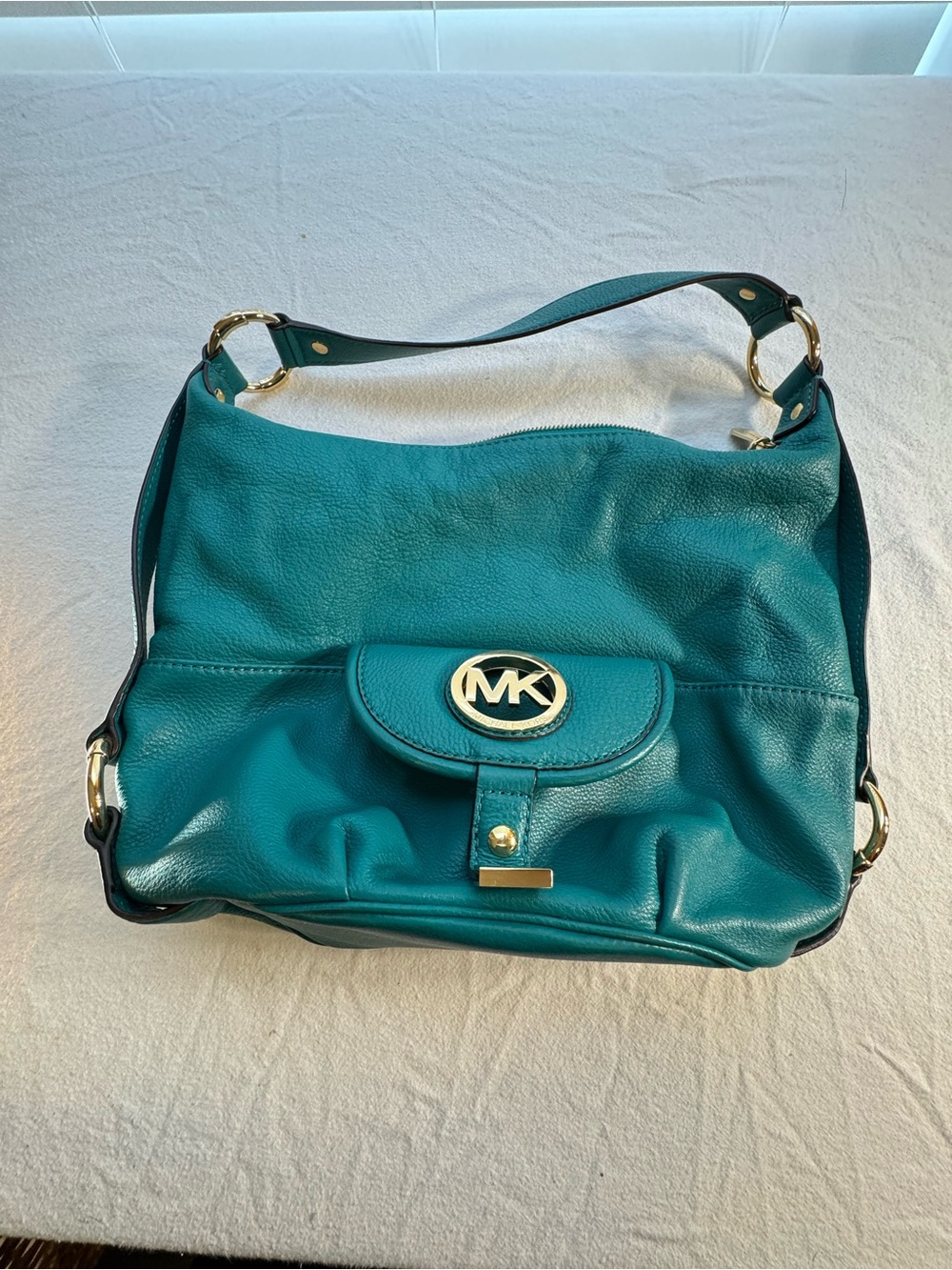 Michael Kors Teal Shoulder Hobo with Gold MK Emblem - Picture 9 of 11